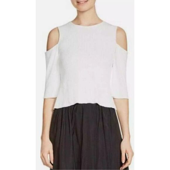 Maje Womens Lina Cold Shoulder Textured Top Blouse in Ecru White - Picture 1 of 11